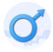 Male gender sign on blue background. Relationship between men and women. Creative 3D paper art. Vector Illustration