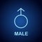 Male gender symbol neon light icon