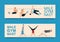 Male gymnast set of banners vector illustration. Competitive gymnastic. Horizontal bar. Parallel bars. Balance beam