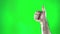 male hairy hand shows thumb up on green background hand appears then man takes it like approval chroma key class