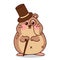 Male hamster in a extra tall top hat and with a cane. Cute animal character in brown color. Vector illustration isolated on white