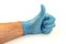 Male hand with blue rubber glove