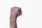 Male hand clenched into a fist on a white background. A symbol of the struggle for the rights of blacks in America. Protest