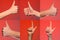 Male hand gestures and signs collection isolated over red background. Set of multiple pictures. Part of series