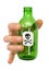 Male hand with green bottle