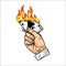 Male hand holding burning playing card