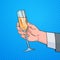 Male Hand Holding Glass Champagne Wine Pop Art Retro Pin Up Background