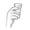 Male hand holding glass tequila. Vintage vector engraving