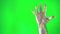 male hand palm forward on green background clench fist open fist hairy hand without clothes place for text show five