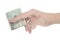 Male hand pinching dollar note