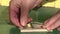 Male hand pluck large piece of cheddar cheese placed as bait in mouse trap. 4K