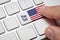 Male hand pressing keyboard key.United States America flag and pay tax button