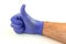 Male hand with purple rubber glove
