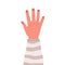 Male hand raised up, dorsal side. Men arm with neat fingers, nails, rising to vote. Human wrist with sweater cuff. Flat