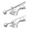 Male hand in a shirt is aimed cue the ball.