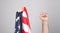 Male hand showing USA flag. Male fist