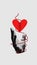 Male hand with string and papercut heart shape. Contemporary art collage. Minimalism. Valentine's day