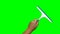 Male hand swiping diagonally across green screen with squeegee