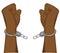 Male hands breaking steel handcuffs