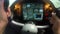 Male hands controlling flight simulator, beginner pilot practicing at school