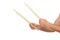 Male hands holding drum sticks