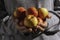 Male hands holding freshly harvested apples. Fruit and healthy concept