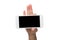 Male hands pointing on blank mobile phone screen