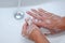 Male hands washing with soap water