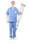 Male healthcare professional holding a pair of crutches