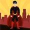 Male hero character on a city background Vector