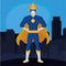 Male hero character on a city background Vector