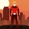 Male hero character on a city background Vector