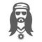 Male hippie portrait minimalist icon vector illustration. Bearded man face avatar sunglasses bandana