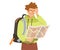 Male in Hoody with Backpack Examining Map Scratching His Forehead with Puzzlement Vector Illustration
