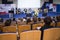 Male Host Speaking On Stage During Business Conference in Large Congress Hall.