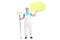 Male house painter holding a speech bubble