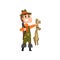 Male hunter with rifle holding hare, hobby or profession vector Illustration on a white background