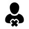 Male icon vector remove user account person profile avatar with delete symbol in flat color glyph pictogram