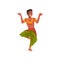 Male Indian Dancer in Traditional Clothes, Smiling Man Performing Folk Dance Vector Illustration