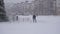 Male janitor will kill snow in the city, snowstorm Bobruisk, Belarus - January 14, 2019