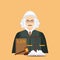 Male judge in wig with Law and justice set icon.