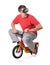 Male jump on a children\'s bicycle