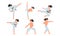 Male Karate Fighter in White Kimono Practicing Martial Art Set, Athlete Doing Karate Vector Illustration