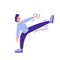 Male karateka and sport karate. Man fighter vector illustration icon isolated white and martial training. Person kick and