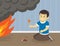 Male kid playing with matches at home. Child sets fire. Fire safety rule.