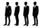 Male lawyer wearing suits silhouette set vector. Modern counselors with anonymous faces on a white background. Man lawyers