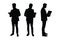 Male lawyer wearing suits and standing silhouette set vector. Anonymous male lawyers without faces standing in different positions