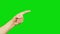 Male left hand with index finger point on green screen background. Alpha channel, keyed green screen.