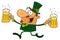 Male leprechaun running with beers