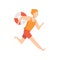 Male lifeguard character running with lifebuoy, professional rescuer character working on the beach vector Illustration